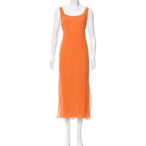 Naeem Khan tangerine silk maxi dress (sleeveless, fully lined)